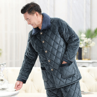 睡衣男冬季加厚加绒珊瑚绒夹棉高领中老年爸爸保暖家居服套装秋冬