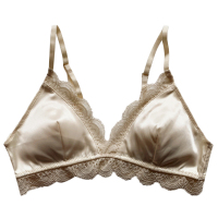 法式复古蕾丝边少女内衣华丽缎面薄棉三角杯舒适透气光面无痕文胸