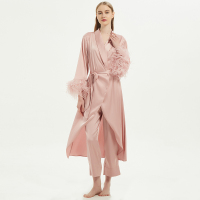 beauty小姐吴昕同款睡衣粉色羽毛睡裙家居服套装女长袖长裤睡袍冬