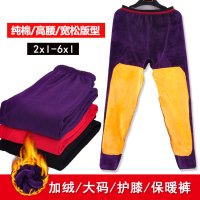 中老年护膝保暖裤女士加厚加绒冬加肥加大码衬裤棉裤护腿单件秋裤