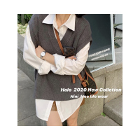 毛衣初秋日系叠穿背心宽松百搭灰色叠穿v领针织马甲女