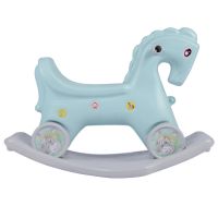 儿童摇马摇椅两用带音乐多功能小推车婴儿塑料玩具宝宝木马摇摇马|蓝色+滑轮
