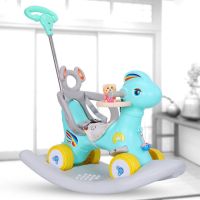 木马儿童摇马玩具宝宝摇摇马婴儿大号三用1-2-4周岁带音乐骑马车|[蓝色]加大底板+早教护栏餐盘推把