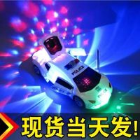 网红儿童玩具男孩电动万向警车带音乐发光特技旋转女孩变形玩具车