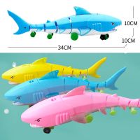 抖音同款电动牵绳恐龙发光鲨鱼小猪大象小马爬行音乐儿童小孩玩具|牵绳鲨鱼(带绳) 不带电池