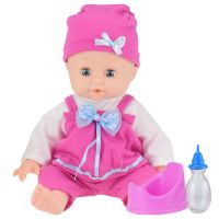 说话喝水尿尿智能仿真洋娃娃玩具娃娃女孩宝宝公主|全身软胶【女娃娃】玫红色背带裙 升级版30声发音器+赠品+礼盒装