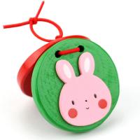 木质响板塑料早教音乐玩具儿童打击乐器哒哒舞板专业圆舞板|木制卡通响板（小白兔） 五个