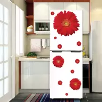 墙面装饰贴纸自粘图案两门立体卡通单门贴纸橱柜门防水厨房|红菊花