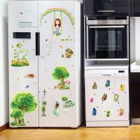 墙面装饰贴纸自粘图案两门立体卡通单门贴纸橱柜门防水厨房|田园乡村+彩虹女孩+9只蝴蝶