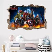 卡通儿童房装饰贴纸3d漫威墙贴复仇者美国队长男孩卧室墙纸贴画|超大复仇者破墙