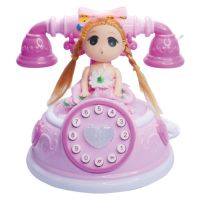 宝宝儿童音乐仿真电话机玩具早教多功能故事机打电话闪光座|[款]粉色 升级版(配电池3颗)