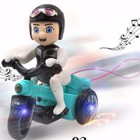 儿童男女宝玩具卡通特技骑三轮车电动音乐旋转灯光万向翻斗