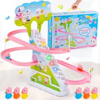 抖音社会人小猪充电爬爬梯 儿童灯光音乐电动轨道玩具|自备电池版六只小猪 大号彩盒版