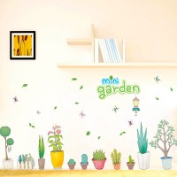 卡通绿色小盆栽组合墙贴任选文艺小清新贴纸玻璃窗花阳台窗户贴画|绿色小盆栽L7173