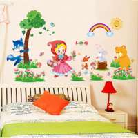 儿童房墙纸贴画浴室卫生间贴画贴纸卧室卡通动物自粘墙纸贴画男孩卧室儿童房间装饰墙贴画幼儿园墙壁卡|小红帽