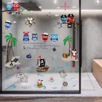 卡通小鱼墙贴纸卧室浴室防水瓷砖墙纸贴画幼儿园儿童房墙壁装饰品|组合:海盗船+海盗猫头鹰 大