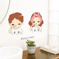 可爱卡通墙贴浴室厕所防水自粘贴画床头卧室浪漫情侣宿舍创意贴纸|刷牙 小