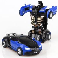 变形玩具车儿童男孩变形车一键惯性撞击汽车机器人|蓝色布加迪[撞击变形]