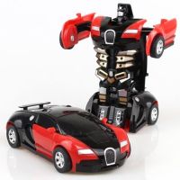 变形玩具车儿童男孩变形车一键惯性撞击汽车机器人|红色布加迪[撞击变形]