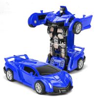 变形玩具车儿童男孩变形车一键惯性撞击汽车机器人|蓝色兰博基尼[撞击变形]