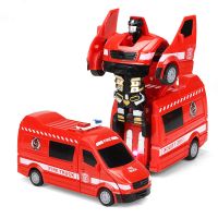 变形玩具车儿童男孩变形车一键惯性撞击汽车机器人|消防车[撞击变形-有灯光音乐]