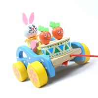 拉绳宠物学步木头玩具打鼓公鸡啄米婴儿童宝宝学步拖拉玩具1-3岁|小兔子敲鼓