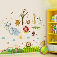 卡通墙贴画儿童房间宝宝卧室装饰墙纸自粘贴纸幼儿园布置墙壁贴画|动物王国9221+欢乐动物7181