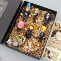 全套海贼王手办q版模型路飞索隆艾斯罗公仔生日礼物蛋糕摆件玩具|黑衣+2船(约6-8cm) 不带礼盒(含底座)