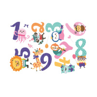 创意气球动物数字卡通墙贴儿童房幼儿园教室布置早教自粘贴纸|F091 90x60cm