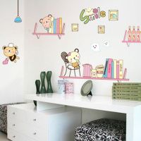 网红款贴画可爱快乐温馨呆熊卧室衣柜冰箱书架pvc卡通墙贴纸|AY7061