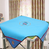 刺绣麻将桌布帶兜麻将垫消音加厚家用麻将布|天蓝色(狗狗刺绣) 默认