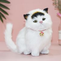 会叫小猫咪毛具仿真假猫可爱公仔动物模型男女孩儿童生日礼物|黑耳猫送铃铛+领结+小猫
