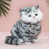 会叫小猫咪毛具仿真假猫可爱公仔动物模型男女孩儿童生日礼物|青花猫送铃铛+领结+小猫
