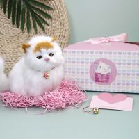 会叫小猫咪毛具仿真假猫可爱公仔动物模型男女孩儿童生日礼物|黄耳猫礼盒装送铃铛+领结+小猫