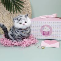会叫小猫咪毛具仿真假猫可爱公仔动物模型男女孩儿童生日礼物|青花猫礼盒装送铃铛+领结+小猫