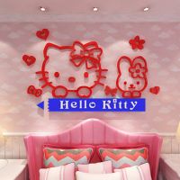 猫亚克力3d立体墙贴儿童房卡通贴纸卧室床头墙壁装饰品|B款蜡笔KT(深蓝+红) 中号