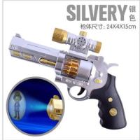 儿童电动玩具枪彩色发光投影声光带音乐灯光男女孩宝宝|银色投影左轮 电池版[配电池]