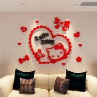 猫亚克力3d立体墙贴儿童房卡通贴纸卧室床头墙壁装饰品|D款爱心KT(黑+红) 小号
