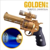 儿童电动玩具枪彩色发光投影声光带音乐灯光男女孩宝宝|金色投影左轮 电池版[配电池]