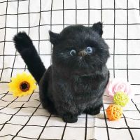 会叫猫咪玩偶毛具仿真小猫咪公仔儿童认知假猫摆件送孩子礼物|黑色猫咪+会猫叫+送铃铛