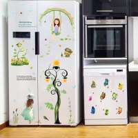 冰箱装饰贴纸自粘图案单门贴冰箱纸两门立体卡通橱柜门防水厨房|彩虹女孩+灯女孩+9只蝴蝶