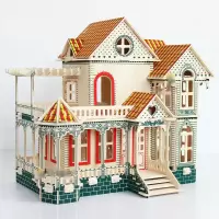 成人儿童3d木质立体拼图 手工拼装别墅模型 早教积木拼插玩具