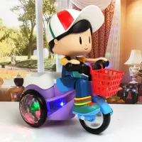 抖音同款儿童电动特技三轮车男女孩万向旋转音乐灯光玩具可充电