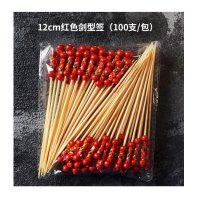 [红色剑形-100支/包]一次性花签 彩色竹签水果签 创意水果牙签鸡尾酒装饰签水果点心叉一次性用品牙签果签 精选特买