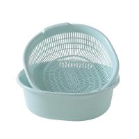 简约现活日用家居百货沥水篮家用厨房蔬菜蓝素色双层沥水篮洗菜篮水果篮居家多用塑料篮 精选特买