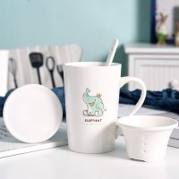 陶瓷杯子大容量马克杯简约情侣杯带盖勺咖啡杯牛奶杯生活日用可爱卡通动物家居器皿 精选特买