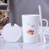 陶瓷杯子大容量马克杯简约情侣杯带盖勺咖啡杯牛奶杯生活日用可爱卡通动物家居器皿 精选特买