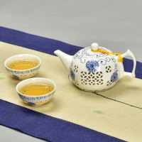 青花瓷玲珑茶具套装家用蜂窝镂空整套陶瓷功夫茶具泡茶壶茶杯盖碗简约现活日用家居百货 精选特买