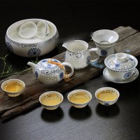 青花瓷玲珑茶具套装家用蜂窝镂空整套陶瓷功夫茶具泡茶壶茶杯盖碗简约现活日用家居百货 精选特买