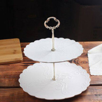 下午茶点心架蛋糕欧式家用陶瓷双层水果盘三层甜品台零食托盘 精选特买